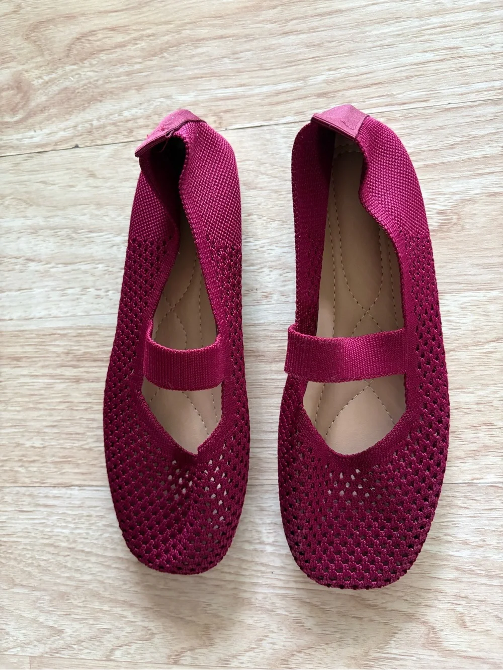 SHEIN Knit Mary Jane Flats in Deep Berry